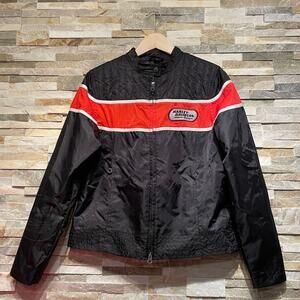 Harley-Davidson Black Nylon Racing Jacket | Orange Red Stripe 2007, M Vintage